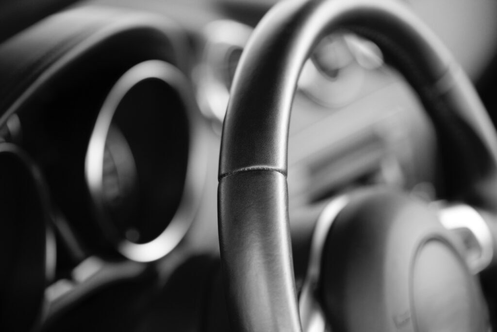 Car steering wheel (trough the windshield)